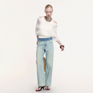 上衣25夏新品 透视薄款 一字肩蝴蝶袖 艺之卉唯美淡人镂空针织衫