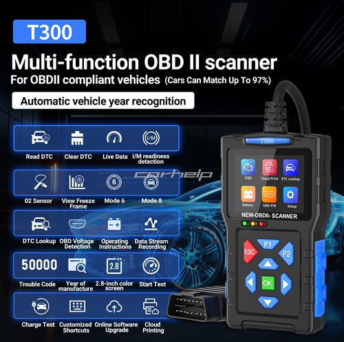 跨境 T300汽车故障诊断仪 obd2检测仪电池电瓶故障扫描仪 T300PRO