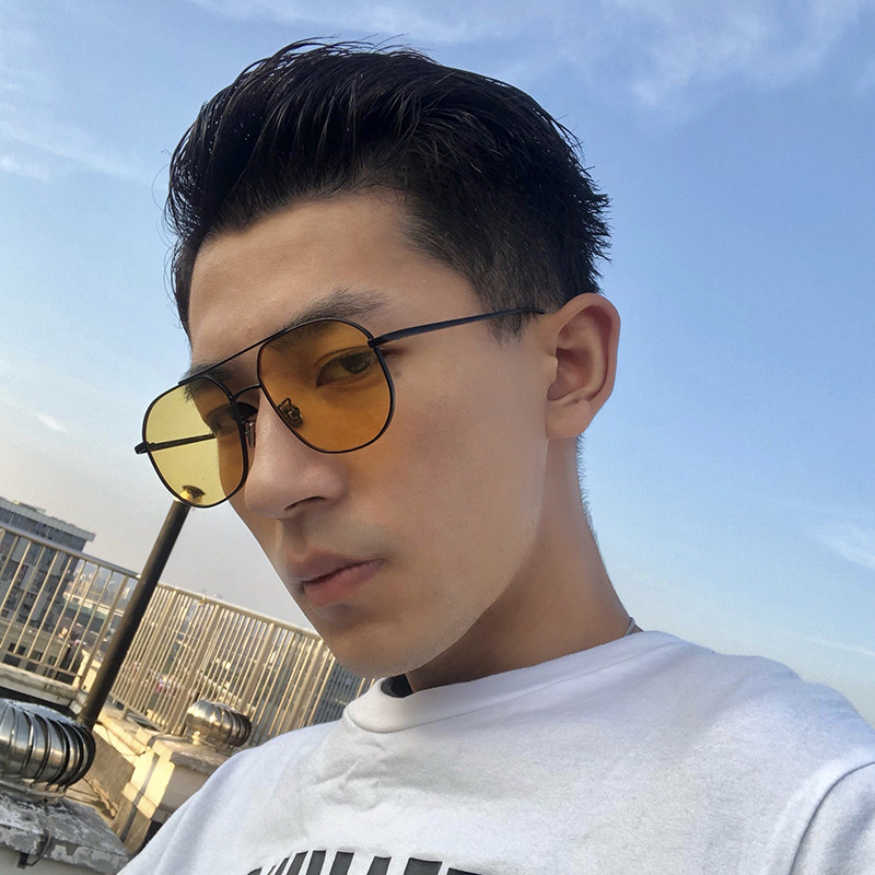 飞行员式复古方框墨镜女韩版潮男士经典款黄色夜视镜防外线太阳镜