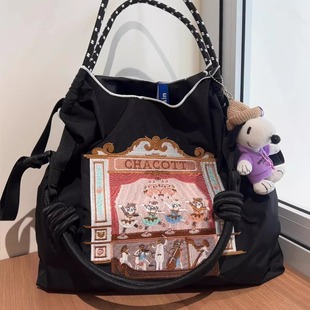 日本代购 chain刺绣芭蕾舞台购物袋斜挎帆布包通勤旅游单肩包 ball
