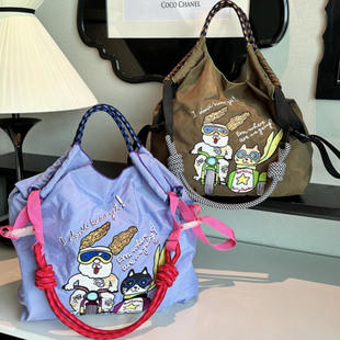 摩托兔子休闲刺绣购物袋单肩斜跨手提包女 chain新款 日本代购 ball