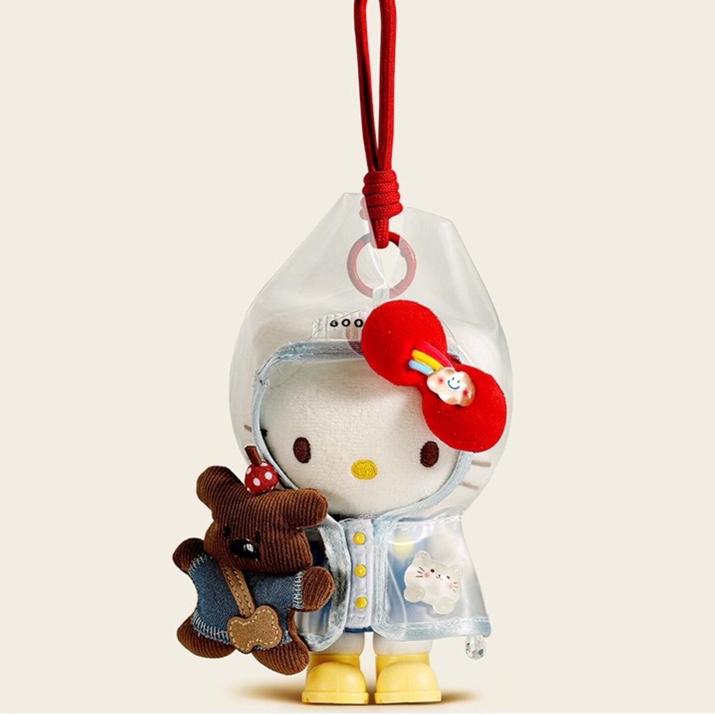 日本可爱正版雨衣kitty KT包包挂件毛绒公仔玩偶背包书包挂饰哈喽