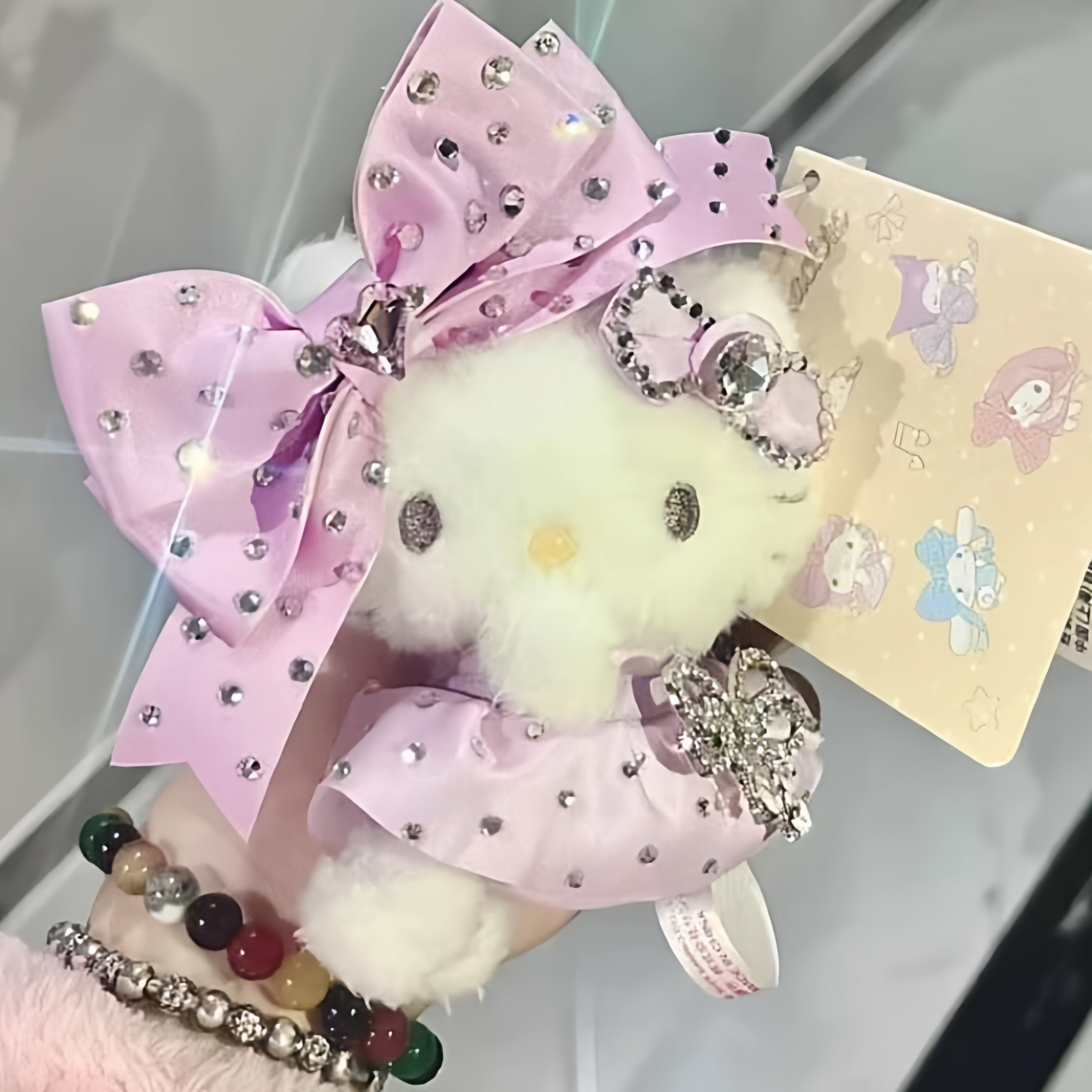 日本代购水钻哈喽kitty KT波点蝴蝶结包包挂件贴钻kt书包挂饰玩偶