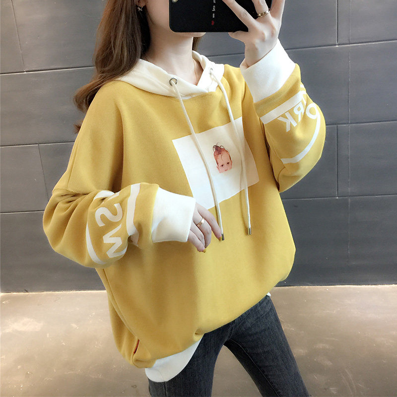 新款韩版2020年秋季连帽套头秋冬加绒加厚卫衣女士宽松外套潮ins