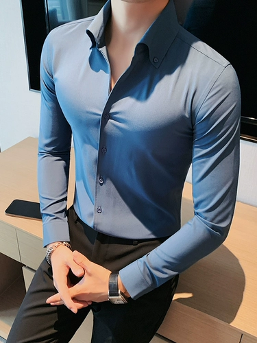 Рубашка, пиджак классического кроя, французский стиль, V-образный вырез, изысканный стиль, облегающий крой