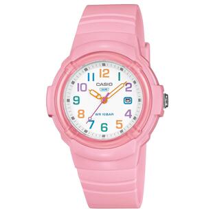 代购卡西欧女士腕表日期计时夜光防水粉色树脂白色休闲日常手表