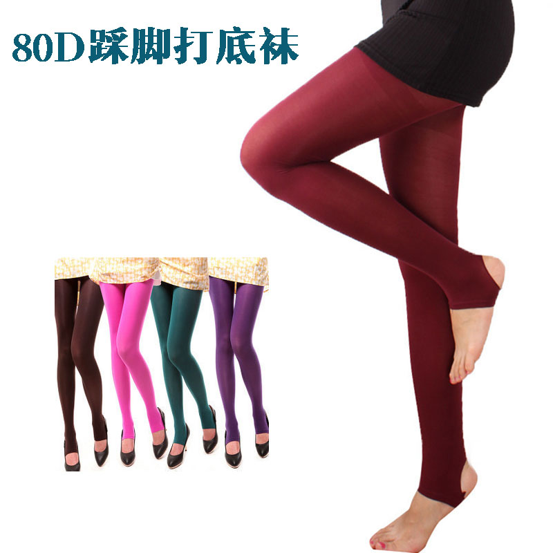 天鹅绒彩色中厚不透肉踩脚裤袜