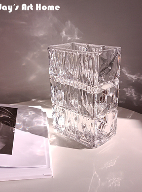 现代法式轻奢花瓶北欧高级蓝色玻璃花器民宿客厅高档餐桌插花摆件