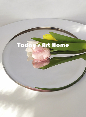 北欧简约镜面不锈钢托盘水果盘餐厅轻奢银色糖果盘化妆收纳盘摆件