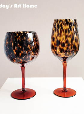法式极简红酒杯豹纹琥珀色高颜值玻璃杯个性轻奢大容量果汁杯