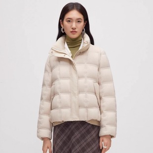 2025新款秋冬气质短款90白鹅绒羽绒服女款立领褶皱保暖小个子外套