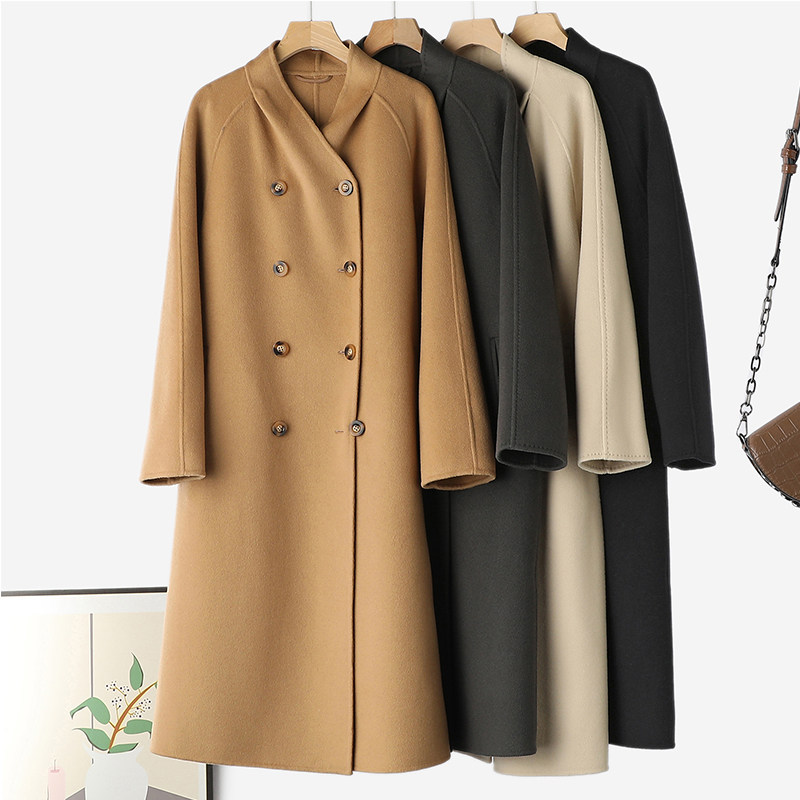 秋冬m家Vintage廓形高端双面羊绒大衣女长款高级感双排扣羊毛外套