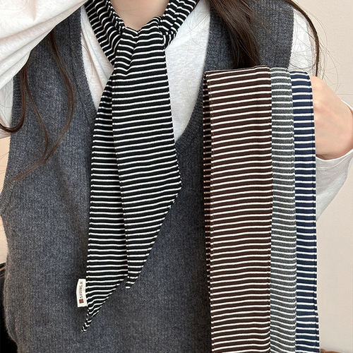 文艺风黑白条纹长条围巾女秋冬保暖气质韩版百搭围脖搭配衣服配饰