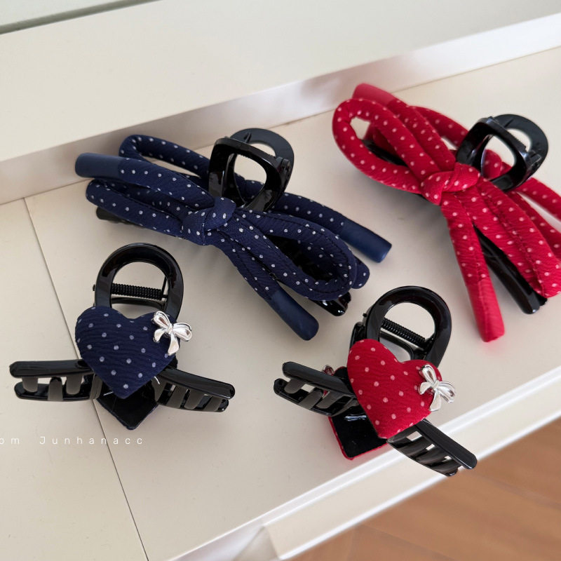 韩国藏青波点爱心蝴蝶结抓夹法式鲨鱼夹发夹气质后脑勺夹新款发饰,饰品/流行首饰/时尚饰品新,发饰,淘宝优惠券,粉丝福利购,淘宝优惠卷