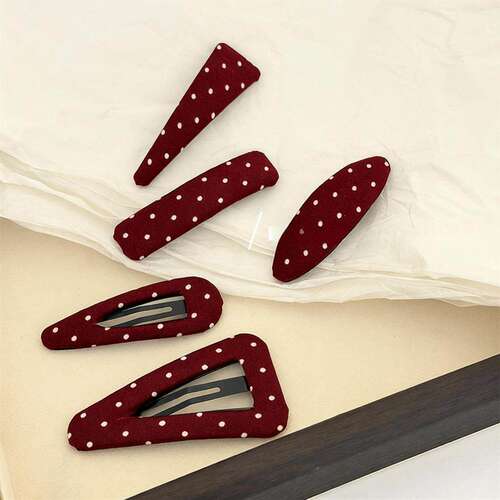 韩版时尚暗红色波点布艺发夹高级感几何刘海夹侧边bb夹后脑勺发卡