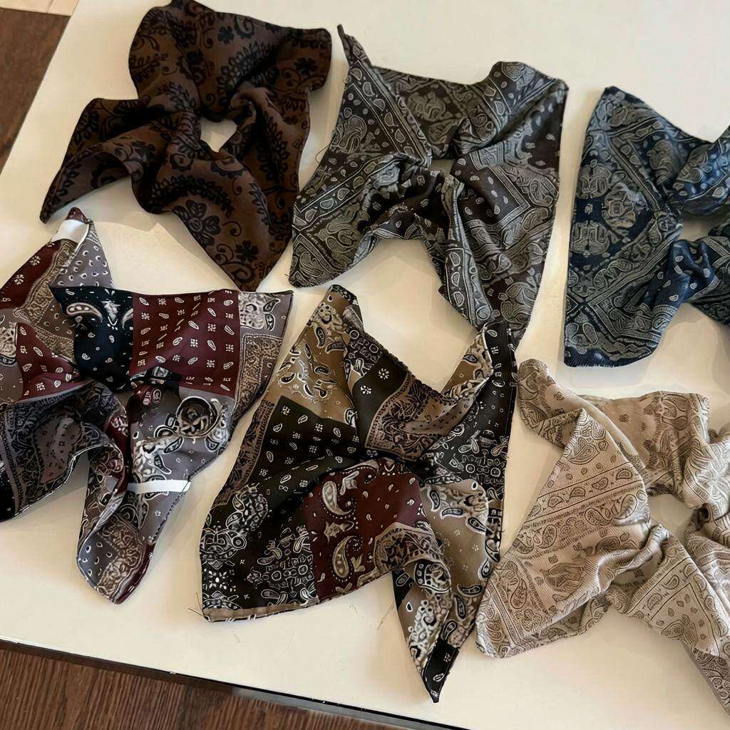 复古腰果花方巾大肠发圈女秋冬扎头发气质发绳高级感超大头绳发饰