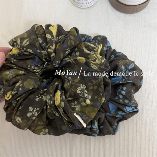花卉油画艺术感布艺大肠发圈复古文艺风扎发头绳马尾发绳早秋发饰