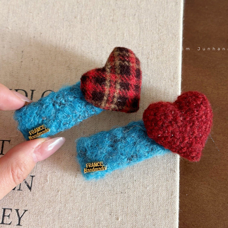 复古红色格子爱心发夹撞色发夹小众ins设计时髦不撞款边夹刘海夹,饰品/流行首饰/时尚饰品新,发饰,淘宝优惠券,粉丝福利购,淘宝优惠卷