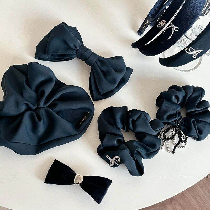 普鲁士蓝发夹气质蝴蝶结发卡日常百搭鸭嘴夹发箍大肠发圈刘海夹发
