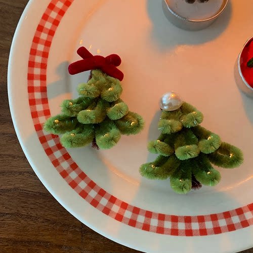 纯手工扭扭棒圣诞树发夹氛围感头饰女发卡刘海夹发饰品圣诞节装饰