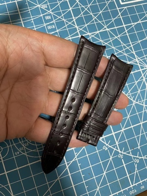 奢琳适用江诗丹顿传承系列弯头鳄鱼皮表带20深棕色手表鳄鱼皮表带