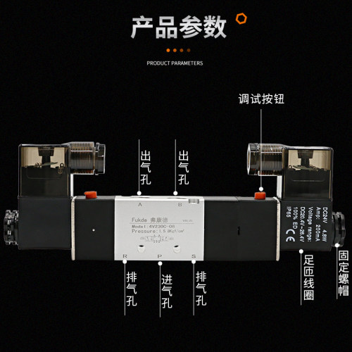 三位五通电磁气动阀4v230一08中封阀24v双头电磁阀220v线圈控制阀