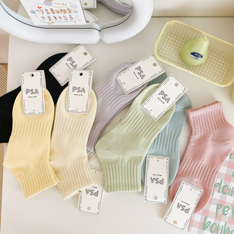 袜子女款短袜秋季日系糖果色运动低帮船袜秋冬奶油风女士短筒棉袜