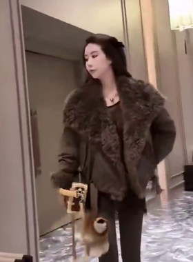 棉服女秋冬季欧典一尊宽松百搭洋气咖色短款毛毛领上衣外套小棉袄