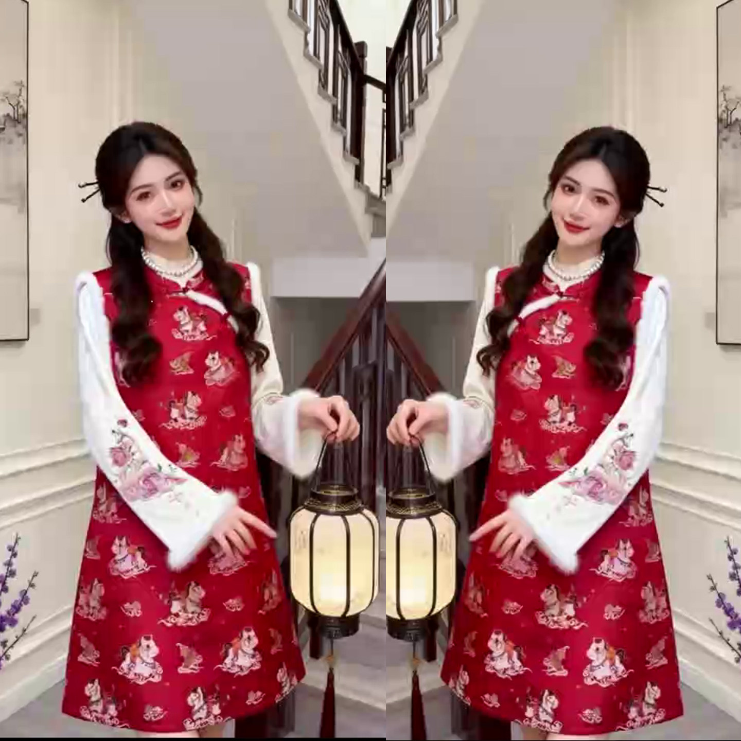 新中式国风红色盘扣马甲女春秋冬季长袖小衫两件套高级感显瘦气质