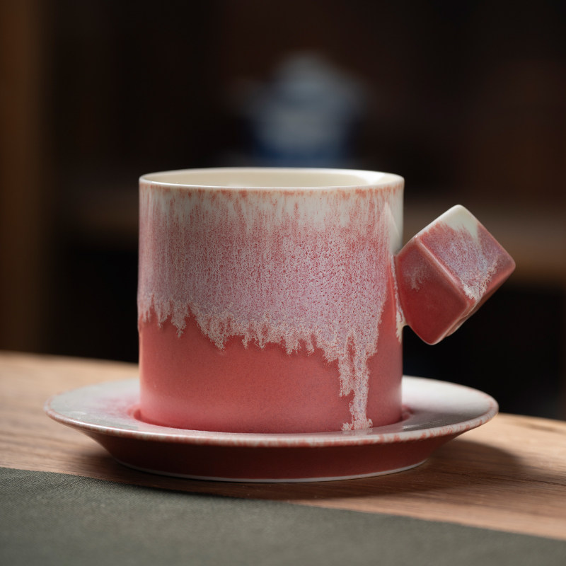 景德镇陶瓷咖啡杯创意水杯碟茶杯颜色釉轻奢手工感精致下午茶套装