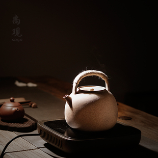 景德鎮日式纯手工岩泥陶壶 短嘴壶 电陶炉专用煮茶壶提梁壶烧水壶