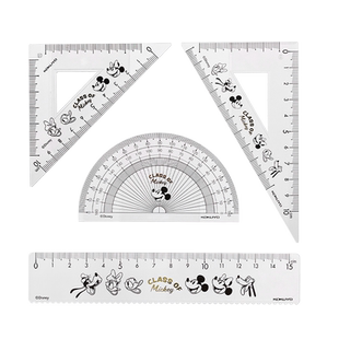 迪士尼限定！日本kokuyo国誉联名款套尺学生尺子多功能四件套米奇校园生活透明亚克力量角器直角尺学生文具