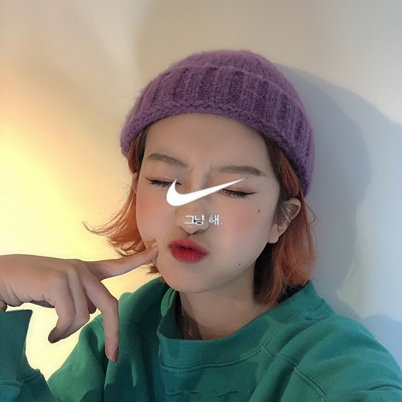 日系可爱卷边尖尖粗毛线帽子女韩版针织帽秋冬复古保暖冷帽毛线帽