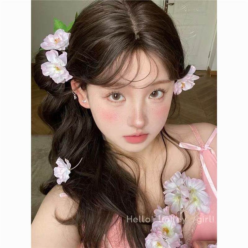 花语花朵呢喃春日浅粉樱花仿真发夹侧边发卡氛围拍照发饰盘发头饰