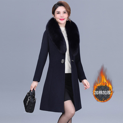 加厚狐狸毛领羊绒大衣中长款妈妈
