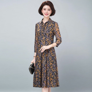2025年新款碎花台湾纱连衣裙女士长款妈妈装大码气质高端品牌裙子