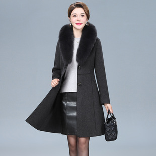 狐狸毛领双面羊绒大衣女短款气质大码小个子中年妈妈羊毛呢子外套