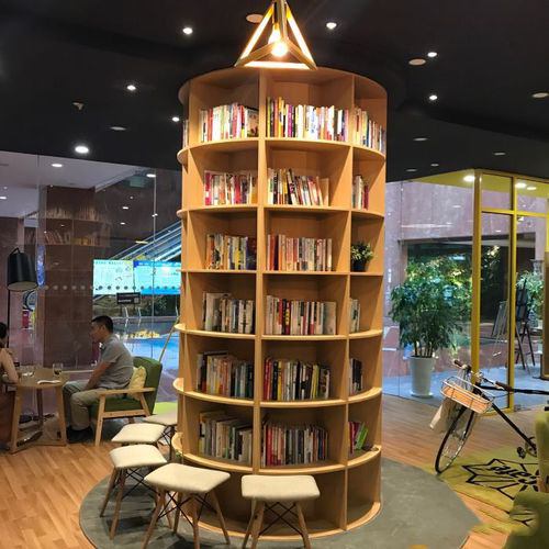 创意圆形书架包柱子落地大型书架图书馆大厅绘本架学校图书馆书柜