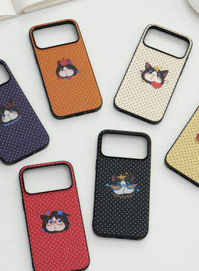 里面LM｜屁桃猫波点系列真皮手机壳清新日常卡通保护壳可爱治愈简约软壳个性保护壳小众适用于苹果华为