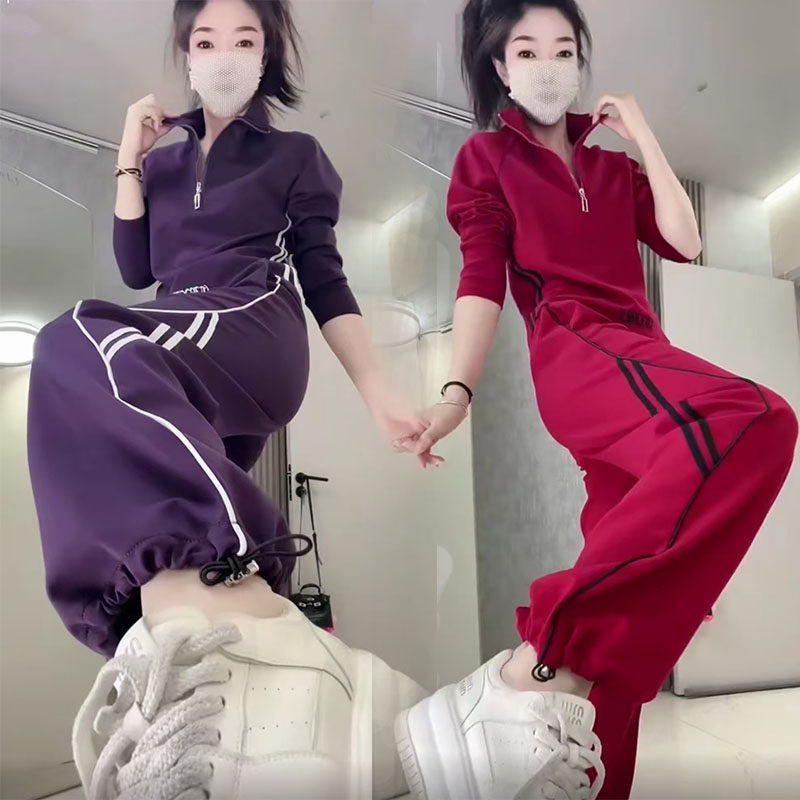 高级感休闲运动套装女2025秋季新款长袖蚂蚁腰半拉链卫衣裤两件套