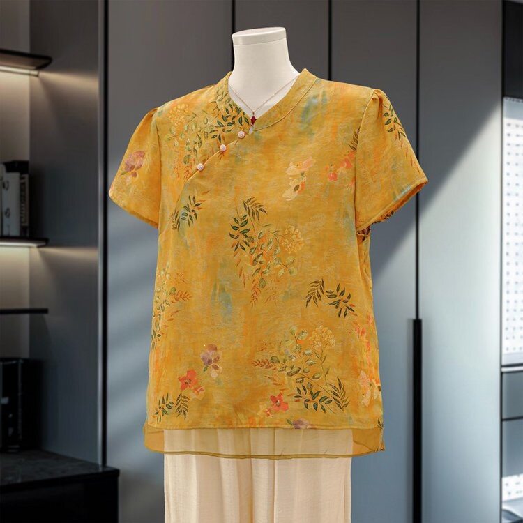 妈妈夏装2026新款圆领短袖上衣薄款夏天中老年女装洋气冰丝t恤衫