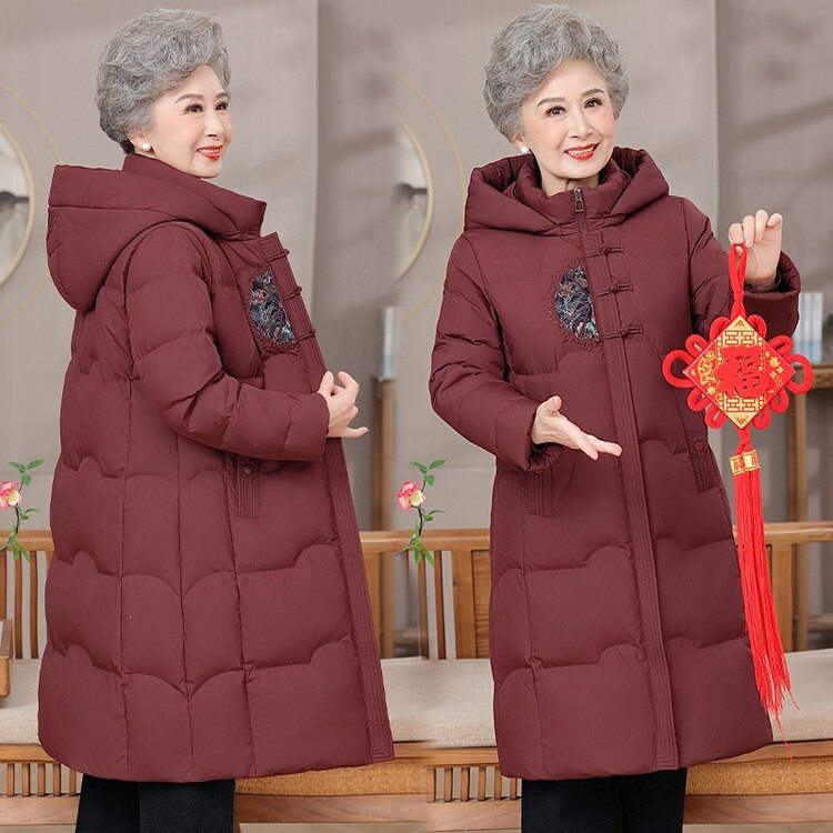 妈妈羽绒服中长款新款加厚中老年人50岁女洋气冬装奶奶棉衣袄外套