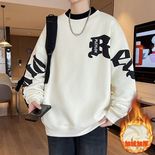 字母印花秋冬卫衣男孩加绒加厚秋冬季青少年初中高中学生大童外套