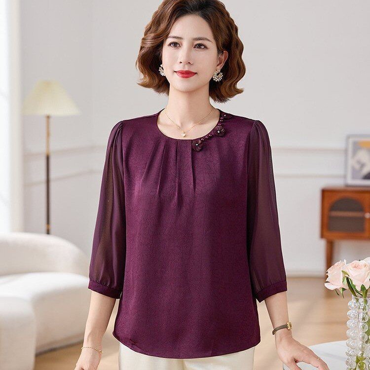 夏天中年妈妈夏装2026新款新中式国风衬衫上衣裤子夏季小衫衬衣女