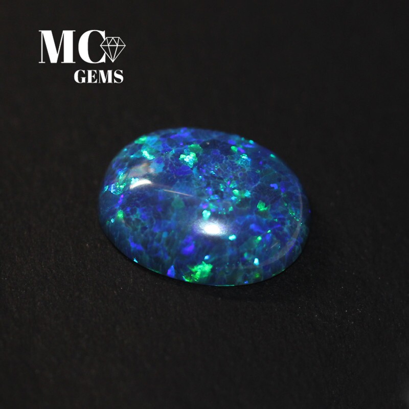 蓝色欧泊石外贸原单货品澳宝椭圆形蛋形素面戒面吊坠裸石珠宝奇石