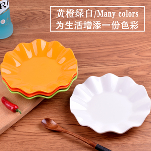 彩色密胺小吃盘ktv零食盘仿瓷小盘子塑料荷叶盘波浪盘干果水果盘