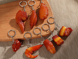 过家家玩具PVC仿真食物食品模型假鸡翅猪蹄烧鸡背包钥匙圈扣挂件