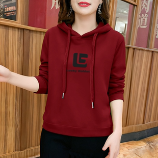 韩版 加绒时尚 减龄宽松外套印花上衣 连帽抽绳卫衣2025新款 加厚女装