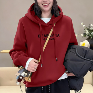 上衣 中年加绒洋气长袖 宽松休闲连帽通勤时尚 秋冬加厚女士卫衣新款