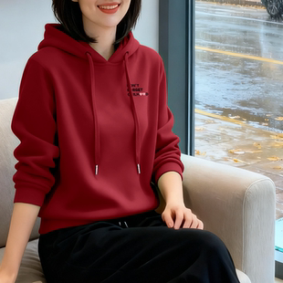 中年休闲新款 卫衣女士韩版 洋气宽松加绒加厚上衣外套 长袖 连帽时尚